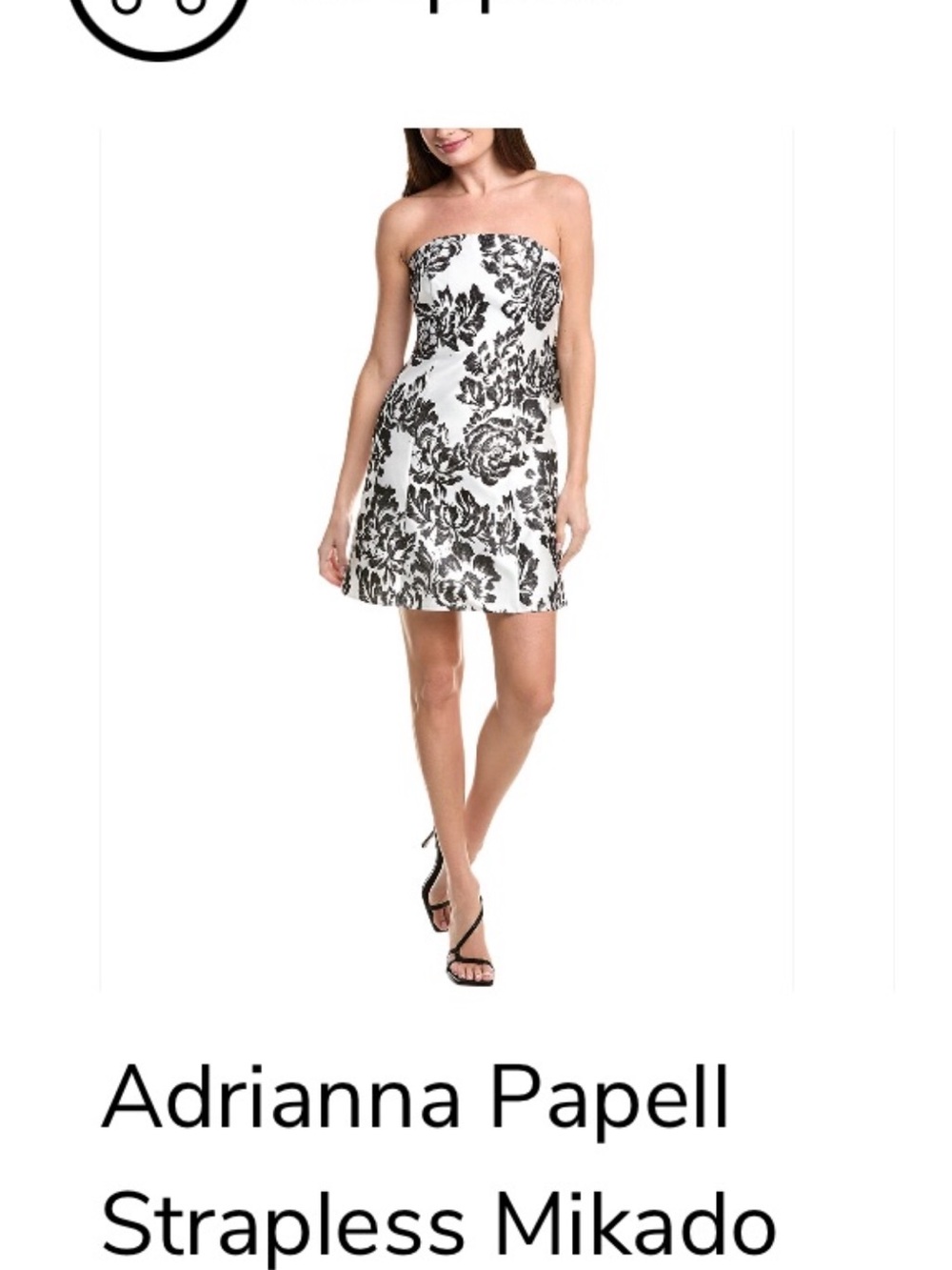 Adrianna Papell Strapless Floral Mikado Dress in White & Black has bow/sash